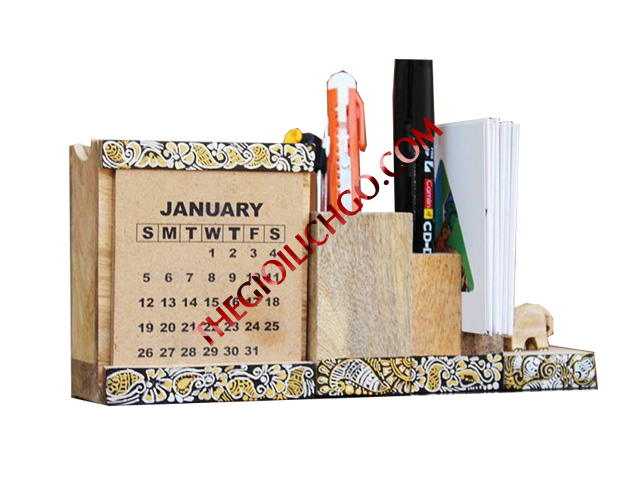 Lịch gỗ để bàn kèm lọ cắm bút Lịch gỗ để bàn kèm lọ cắm bút